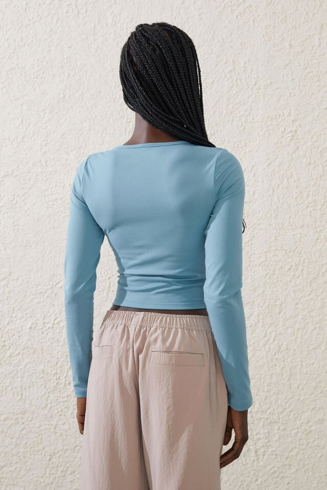Ultra Soft Fitted Long Sleeve Top, STONE BLUE