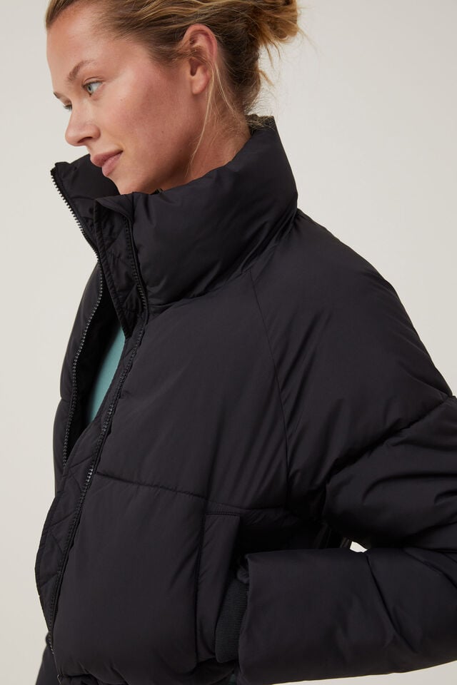 The Mother Puffer Cropped Jacket, BLACK