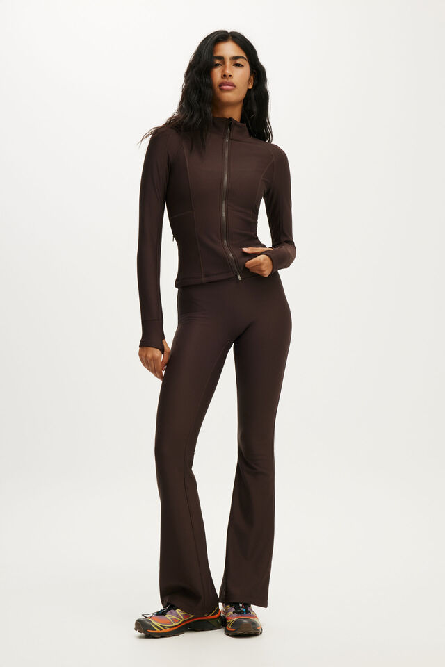 Fleece Lined Zip Thru Long Sleeve, FRENCH ROAST