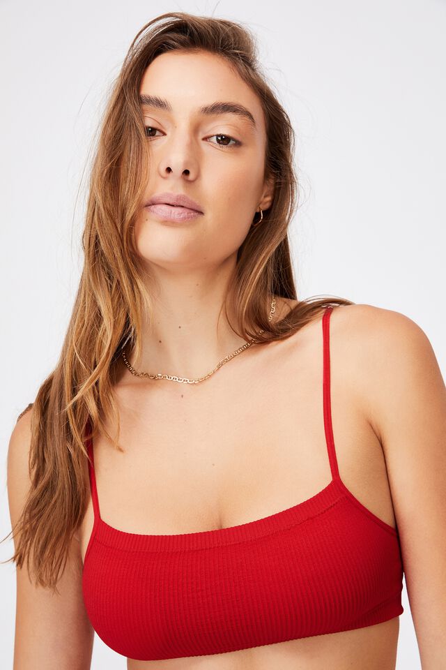 Seamfree Straight Neck Crop With Cups, TRUE RED