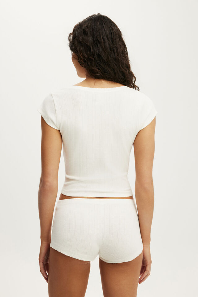 Dreamy Soft Pointelle Cross Over Tee, COCONUT MILK