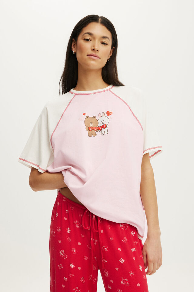 Oversized Lounge Graphic Tee, LCN LIN/LINE FRIENDS LOVE SALLY AND BROWN