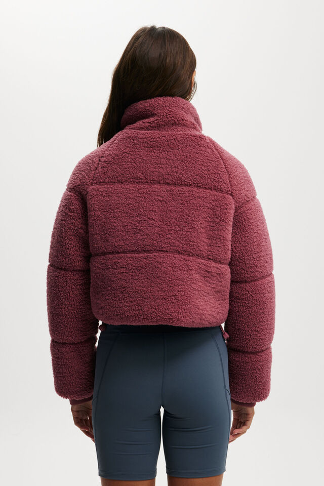 The Mother Puffer Cropped Sherpa Jacket, DRY ROSE