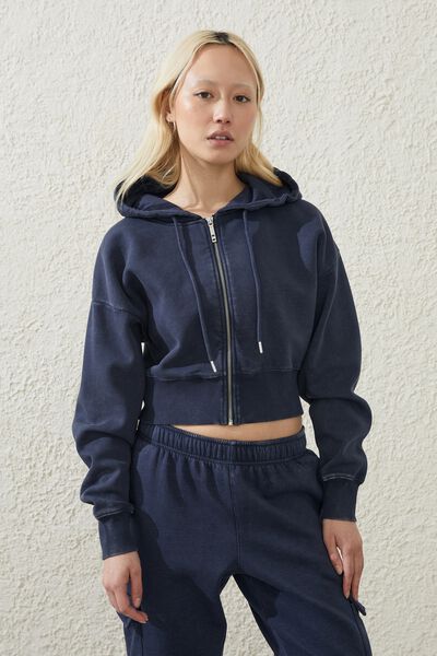 Plush Essential Cropped Zip Through, WASHED OCEANIC NAVY