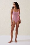 Thin Strap Low Scoop One Piece Cheeky, NEON CRUSH/BLACK CRINKLE - alternate image 4
