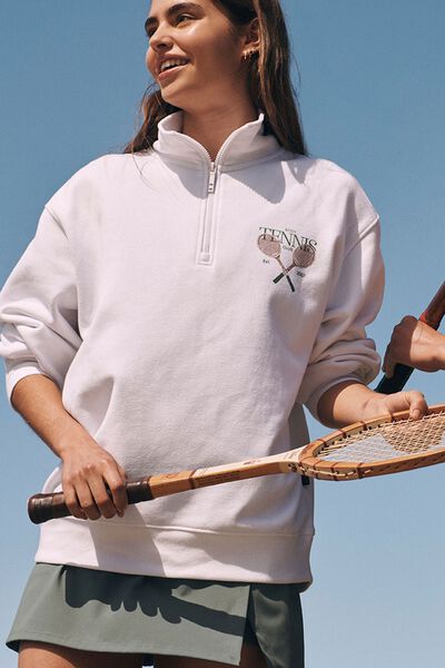Plush Polo Long Sleeve Top, WHITE/TENNIS BODY