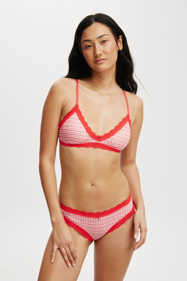 Organic Cotton Lace Bikini Brief, LOLA CHECK RED/PINK