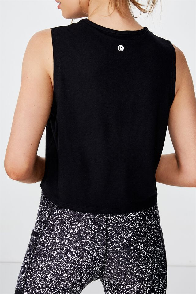Cropped Active Muscle Tank, BLACK