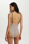 Thin Strap V Neck One Piece Cheeky, TERRY STRIPE BROWN - example image 3