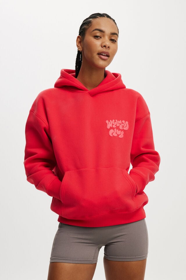 Plush Premium Graphic Hoodie, RASPBERRY/WELLNESS CLUB TONAL