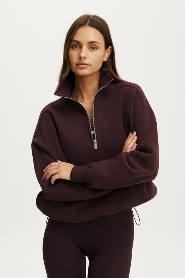 Plush Half Zip Sweatshirt, ITALIAN PLUM