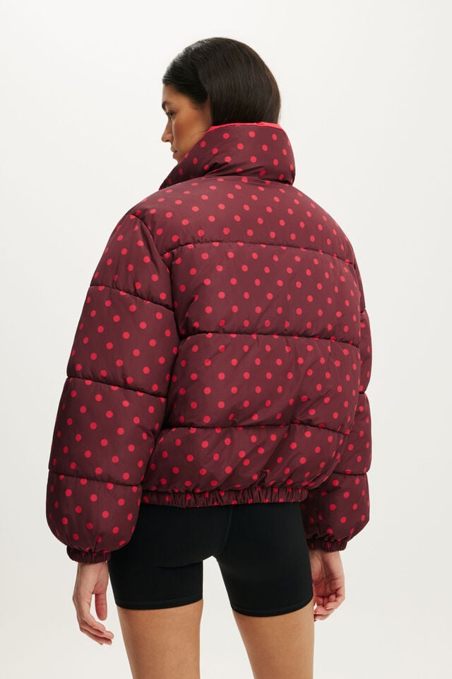 The Mother Puffer Funnel Reversible Jacket, SPOT/CHARGED RED