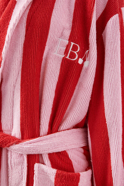 Luxe Terry Robe Personalised, PINK/RED CLAUDIA STRIPE