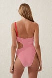 One Shoulder Cut Out One Piece Cheeky, LOBSTER RED CRINKLE STRIPE - alternate image 3