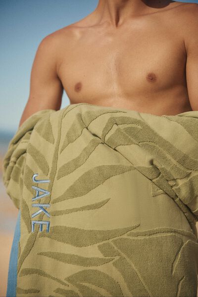 Cotton Beach Towel Personalised, GREEN PALMS