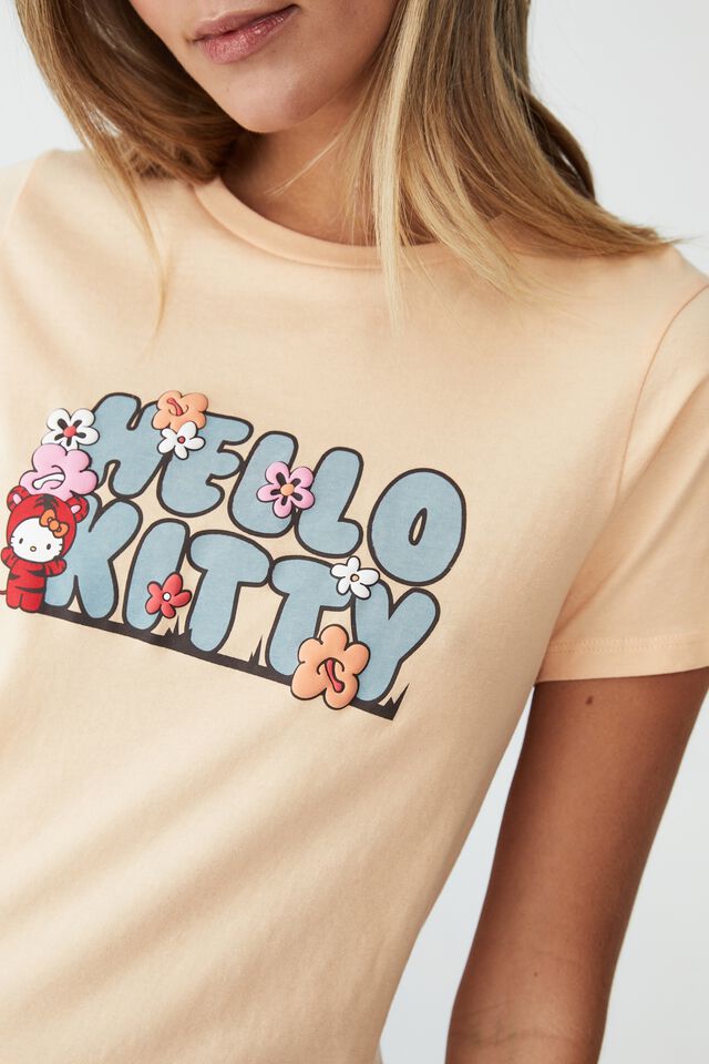 Jersey Sleep T-Shirt, LCN SAN/HELLO KITTY FLOWER TEXT