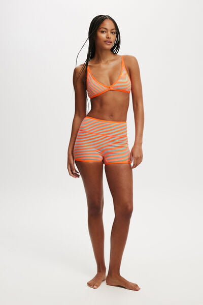 Highwaisted Swim Boyshort, ORANGE STRIPE RIB