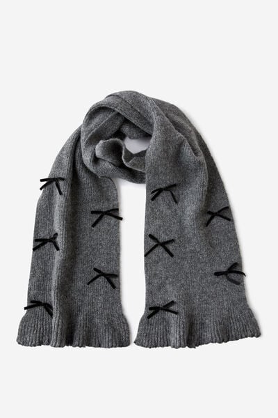 Body Cosy Rib Scarf, CHARCOAL BOWS