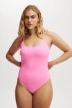 Thin Strap Low Scoop One Piece Cheeky, NEON PINK - alternate image 4