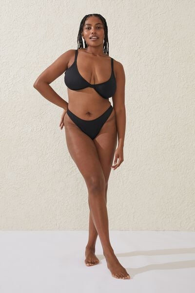 Calcinha De Biquíni - High Side Brazilian Seam Bikini Bottom, BLACK