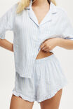 Flannel Short Sleeve Shirt And Short Sleep Set, BLUE/WHITE/PANNA COTTA STRIPE - alternate image 2