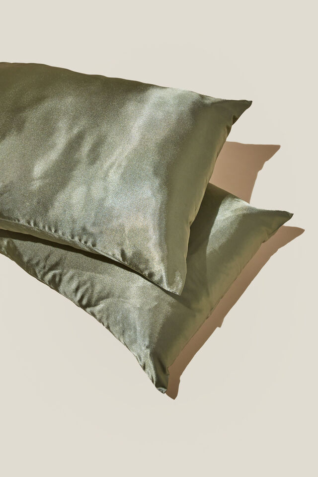Luxe Satin Pillowslip Duo, MOSS GREEN