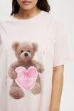 90S Graphic T-Shirt Nightie Personalised, DUSTY PINK/BEAR WITH HEART - alternate image 2