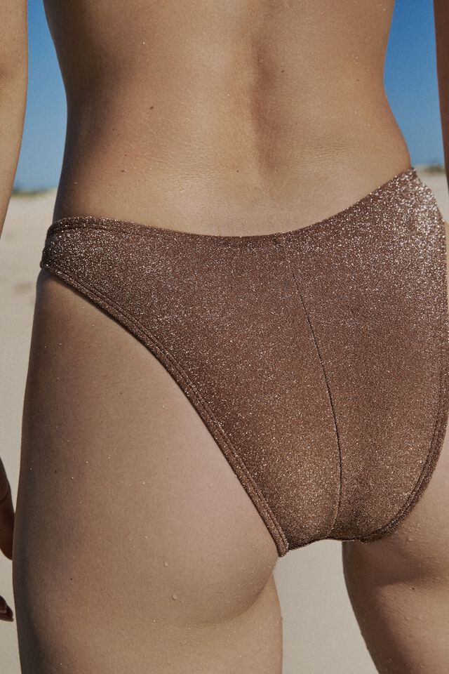 High Side Brazilian Seam Bikini Bottom, ACORN BROWN METALLIC
