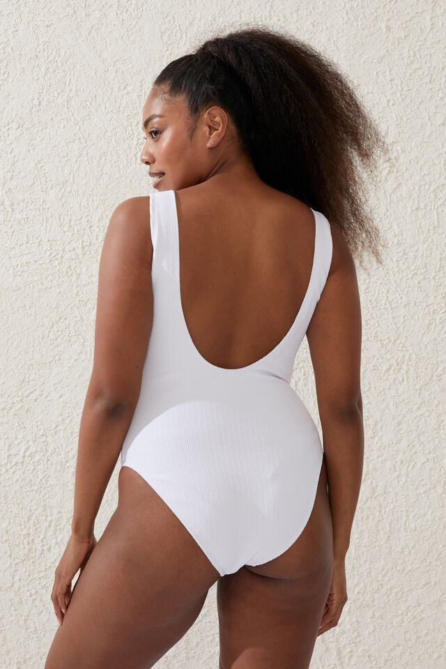 Scoop Back One Piece Cheeky, WHITE CRINKLE
