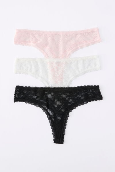 Remi Lace  G - String 3 Pack, BLACK,COCONUT MILK,PINK KISS