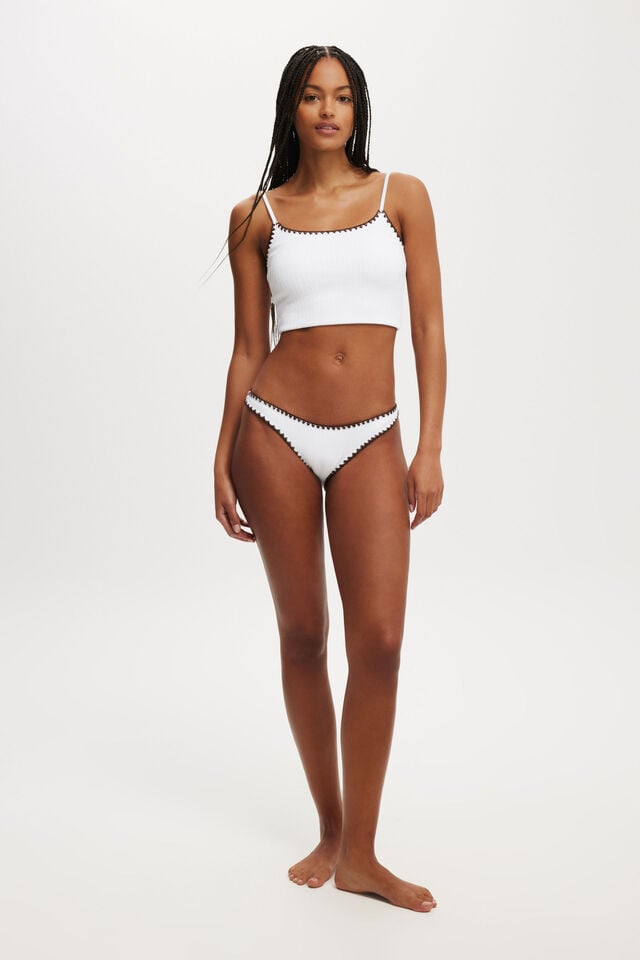 Cropped Tankini Swim Top, WHITE CRINKLE/BLANKET STITCH