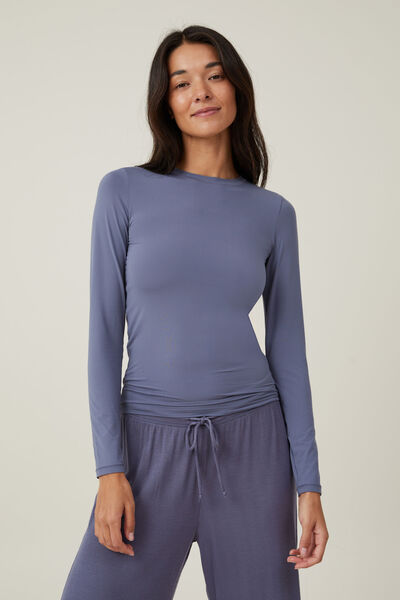 Soft Lounge Long Sleeve Crew Neck Top, INFINITY BLUE