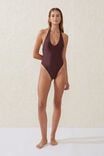 Scoop Front Halter One Piece Thong, WILLOW BROWN SHIMMER - alternate image 1
