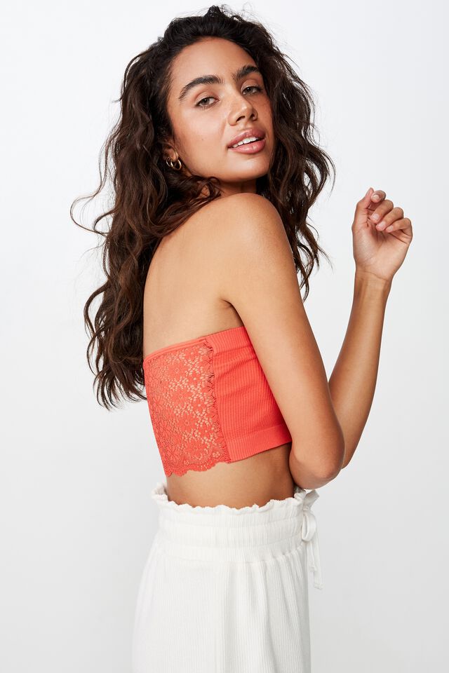 Rib & Lace Bandeau, SPICY RED