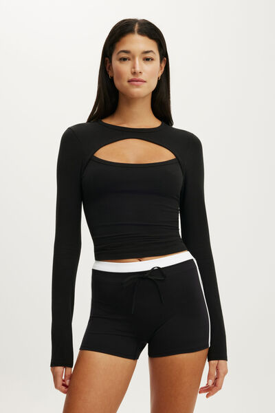 Active Keyhole Long Sleeve, BLACK