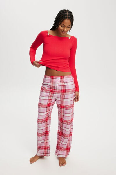 Flannel Boyfriend Boxer Pant, REMMI CHECK/CHERRY POP