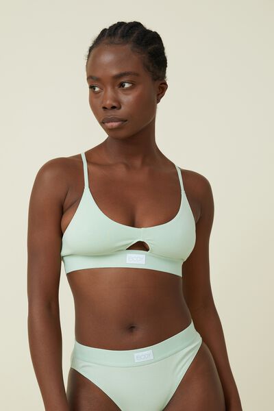 Organic Cotton Scoop Padded Bralette, CAMEO GREEN