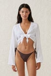 Knot Front Beach Long Sleeve Top, WHITE - alternate image 1