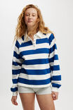 Oversized Collared Lounge Fleece Sweater, BLUE/ WHITE STRIPE - alternate image 1