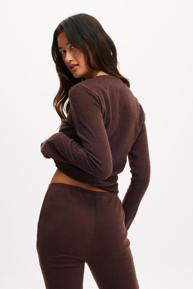 Super Soft Lounge Henley Long Sleeve, MOCHA BROWN RIB
