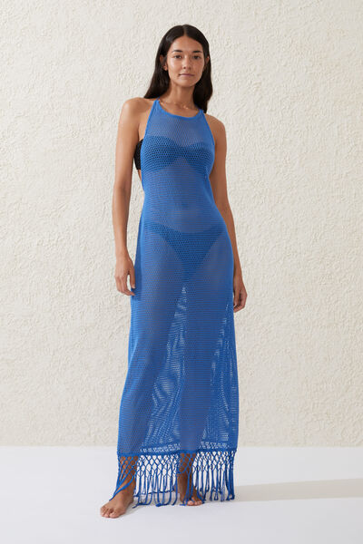 Fringed Beach Maxi Dress, BLUE SPLASH
