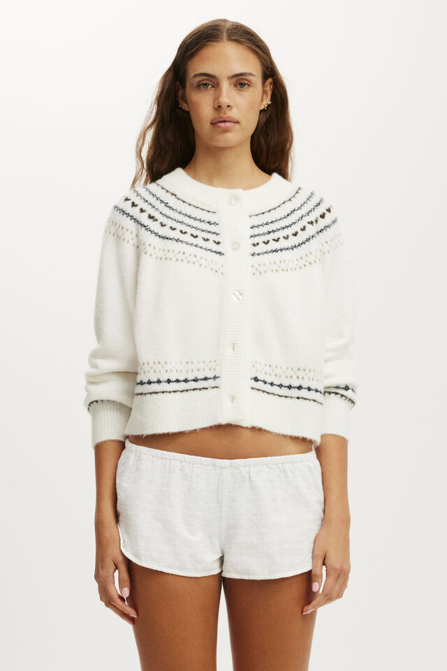 Button Up Cardigan, COCONUT MILK CHILL GIRL FAIRISLE