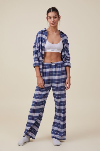 Personalised Flannel Boyfriend Boxer Pant, ROXY WOVEN CHECK BLUE SHADOW