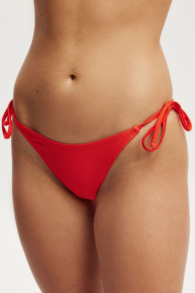 Fixed Tie Side Cheeky Bikini Bottom, MANDARIN RED SHIMMER