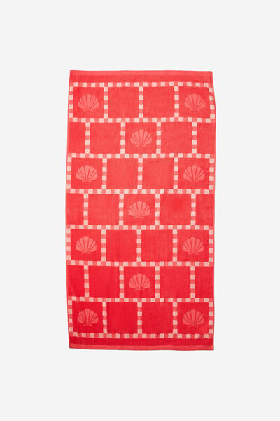 Solana Cotton Beach Towel, TOMATO SHELL CHECK MOTIF