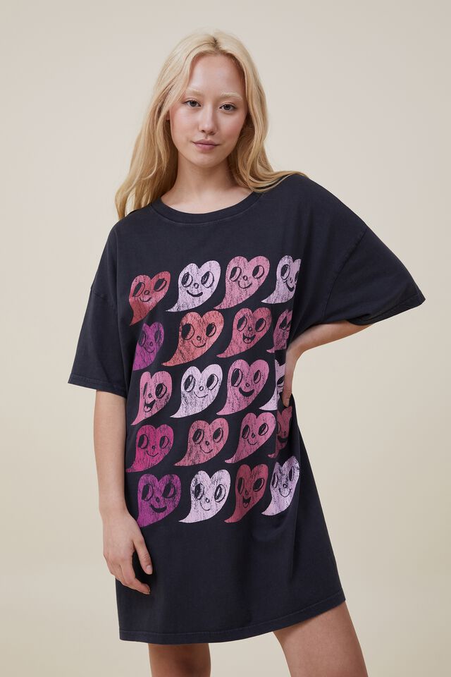90S T-Shirt Nightie, LCN ISC/ISCREAMCOLOUR SMILEY HEARTS