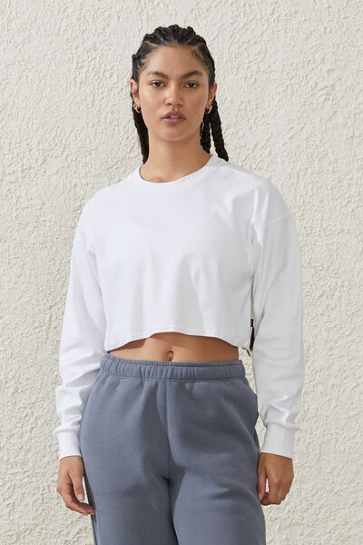 Lightweight Cropped Longsleeve Top, WHITE