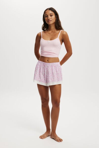Woven Sleep Short With Lace Trim, CAMILLE DITSY PINK