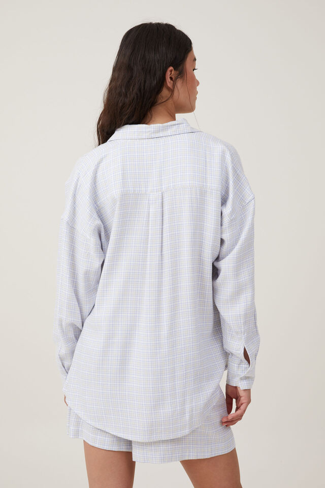 Camiseta - Flannel Boyfriend Long Sleeve Shirt, PANNA COTTA/BLUE CHECK