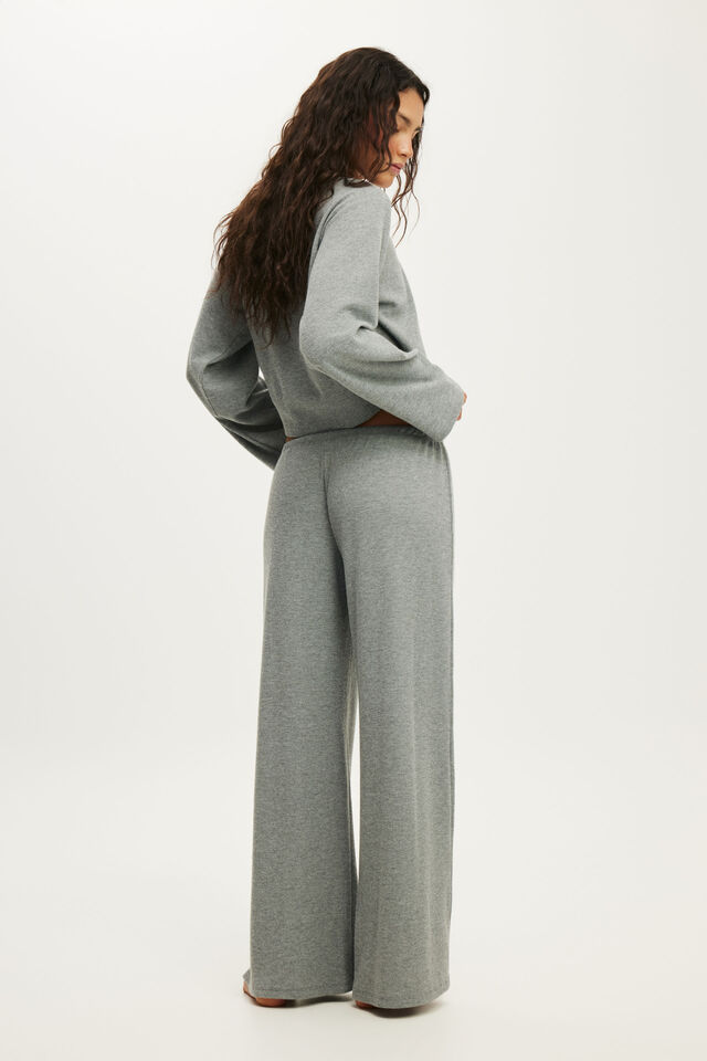 Super Soft Waffle Wide Leg Pant, MID GREY MARLE